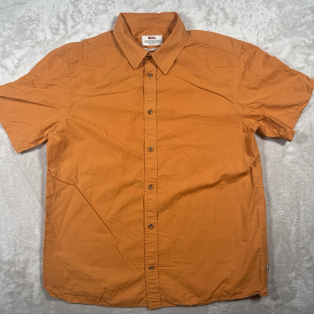 Fjallraven Ovik Lite Button‎ Short Sleeve Comfort Fit Shirt Mens Size M Orange - Picture 2 of 9